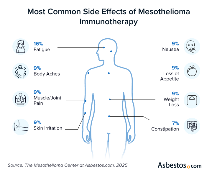 Graphic of common side effects of immunotherapy in mesothelioma patients